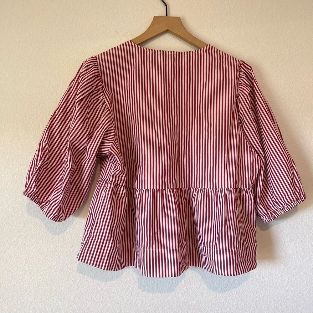 Velvet Heart Striped Top sz Medium Red White Bow Front Cropped Puff Sleeve - Picture 9 of 9